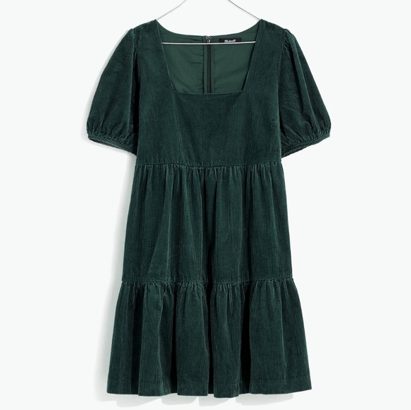 NWT BLACK TAPE Baby Doll Corduroy Drop Waist Emerald Green Dress - Picture 9 of 13